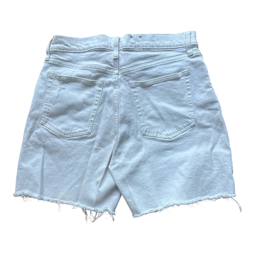 GAP Cheeky Midi Short High Rise White Distressed Raw Hem Denim Women's Size 30 - Picture 2 of 5